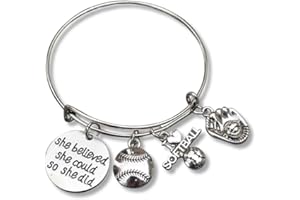 INFINITY COLLECTION Sportybella Softball Bracelet, Softball She Believed She Could So She Did Adjustable Bangle Bracelet, Softball Jewelry, Softball Gifts for Girls, Teams, Softball Accessories