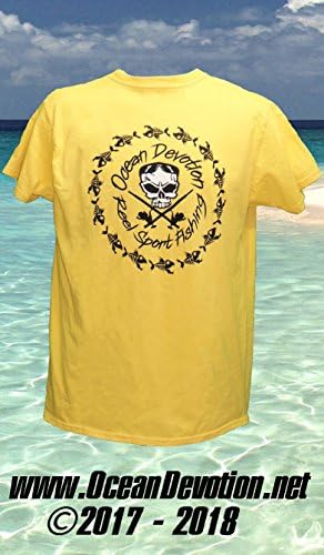 Skull and Cross Poles - Ocean Devotion - Vintage Gold - Men's T-Shirt 100% Cotton-Keywords....Salt Life, Reel Life, Beach Life, Surf Life, Surfing, Fishing, Guy Harvey, Paddle Board, Offshore