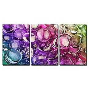 3 Piece Canvas Wall Art - Close-Up of a Composition of Multicolored Glass Pebbles - Modern Home Art Stretched and Framed Ready to Hang - 16"x24"x3 Panels