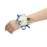 Meldel Blue White Prom Wrist Corsage, Set of