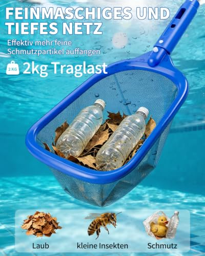 MRUN BONE Pool Kescher Feinmaschig Poolkescher 150 cm Poolnetz mit Teleskopstange Fein Netz für Pool, Schwimmbad, Teich, Aufstellpool, Planschbecken, Algen, Aufblasbarer Pool