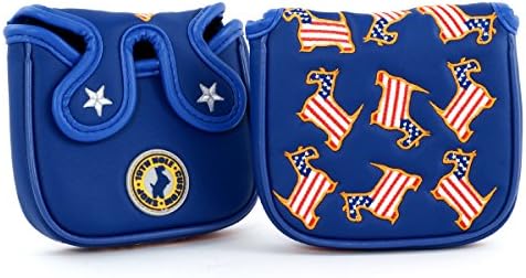 19th Hole Custom Shop US Flag Dancing Scottie Dog High-MOI Mallet Putter Headcover, Blue, Golf Head Cover