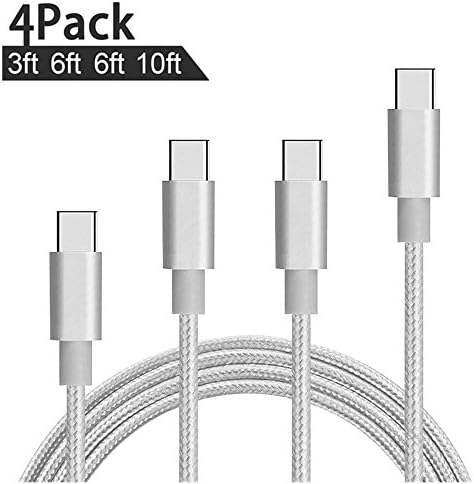 SUMOON Type C Cable, 4Pack 3FT 6FT 6FT 10FT Nylon Braided USB A to C Fast Charging Cord for Galaxy Note 8, S8, S8 Plus, Google Pixel , Nexus 6p/5X, LG G6/G5/V20,Nintendo Switch and More (Sliver)