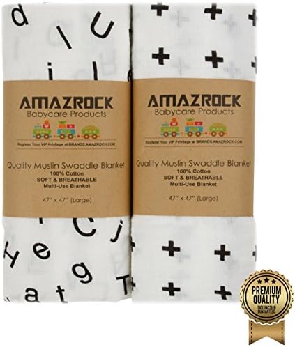 Amazrock Muslin Baby Swaddle Blanket - Soft 100% Cotton | 2 Large Baby Swaddle Blankets for Quality Comfort &amp; Sleep | UNISEX Receiving Blankets &amp; Swaddling Blanket