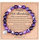 HGDEER 50th Birthday Women Bracelet, Natural Stone Heart Bracelets for Mom Women Friends Sister Wife