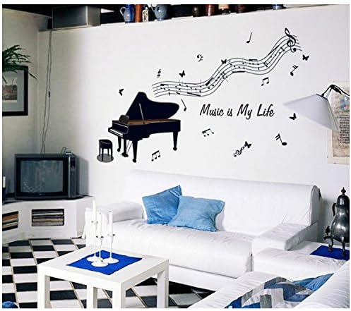 HQFLY Removable Beautiful Piano And Notes Wall Decals for Wall Corner Kids room Bedroom Living room Decorations