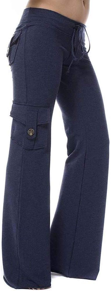 Womens Yoga Pants, Lounge Pants, Wide Leg Sweatpants Bootleg Pants with 3 Button Pockets