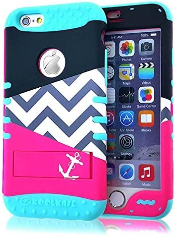 iPhone 6 / 6S (4.7 inch) Case - WirelessMobile Hybrid Hard & Soft Rubber High Impact Shockproof Armor Skin Cover for Apple iPhone 6 / 6S Only (Hot Pink Chevron + Mint Blue)
