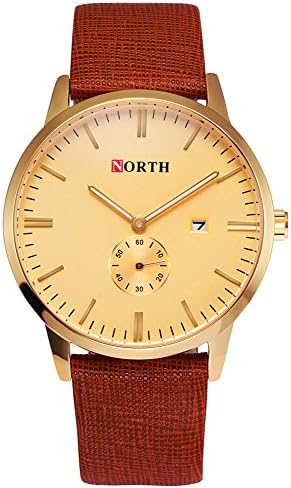 Womens Mens Watch Unique Analog Quartz Waterproof Business Casual Big Face Dress Wrist Watch with Brown Leather Band (Gold)
