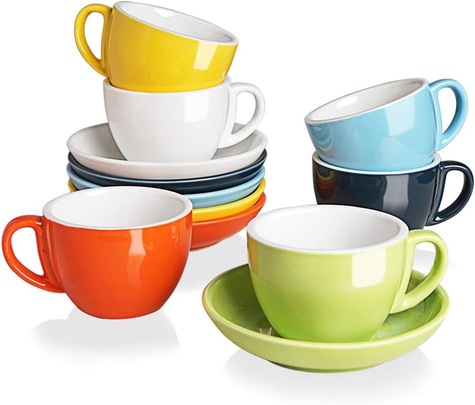 SWEEJAR Ceramic Cappuccino Cups and Saucers Set, 7 Ounce
