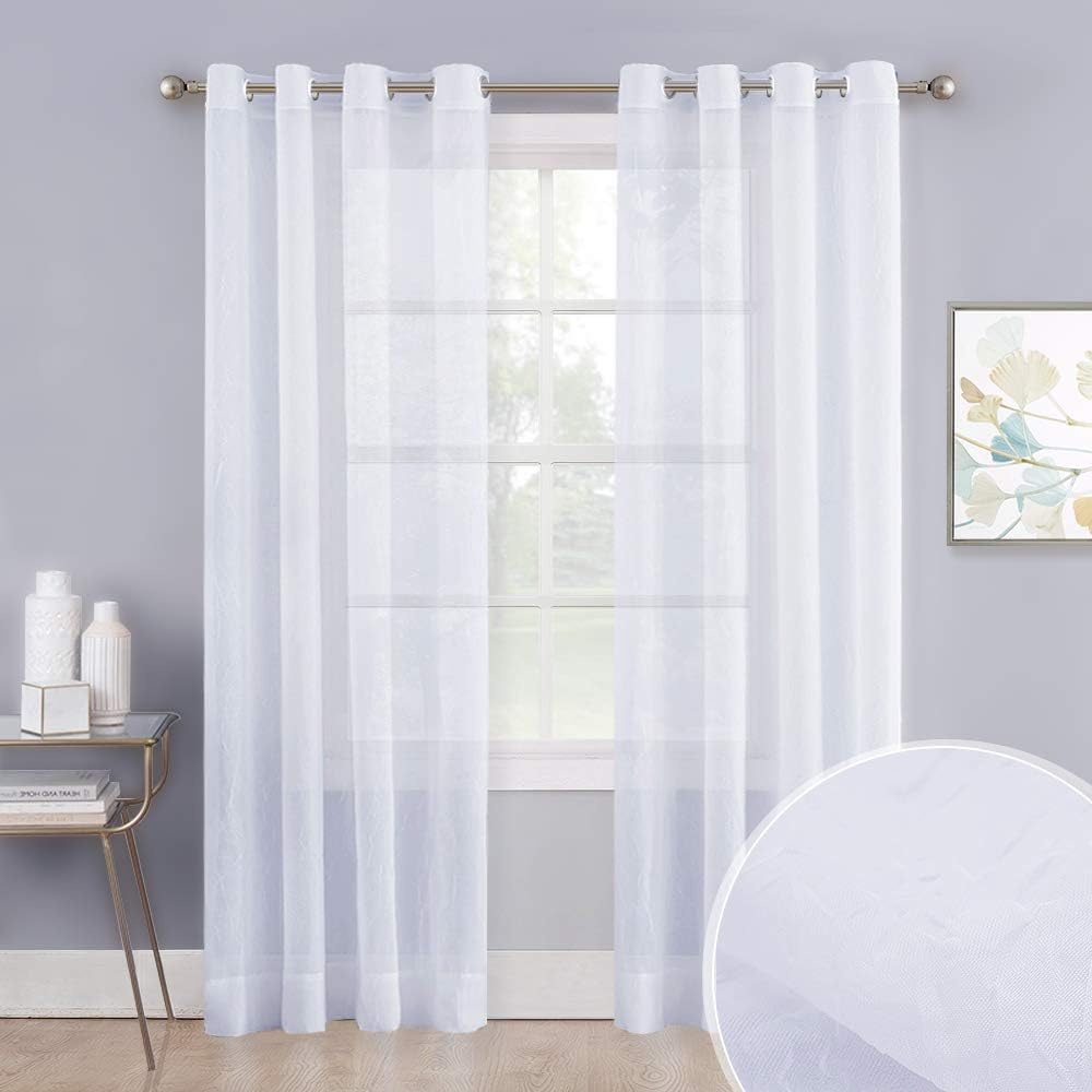 Amazon Com Nicetown Sheer Curtains White Crinkled Voile Textured