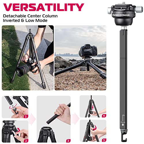 ULANZI Zero Y Travel Tripod, Camera Tripod Carbon with 360° Panorama Ball Head and Arca Quick Rlease, Photograhy Tripod with Detachable Center Column, 18kg Load Capacity for All DSRL Cameras