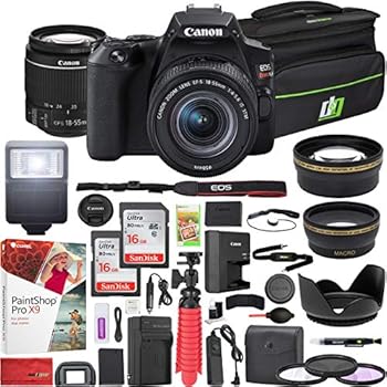 Canon EOS Rebel SL3 DSLR 24.1MP 4K Camera with EF-S 18-55mm f/3.5-5.6 is STM Lens (Black) and Double Battery Two (2) 16GB SDHC Memory Cards Plus Flash Remote Filter Set Cleaning Kit Accessory Bundle