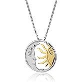 Vanbelle Sterling Silver Two Tone Jewelry - 925 stamp - Sun & Moon Pendant Necklace with Gold and Rhodium Plated for Women