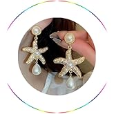 Starfish Shell Earrings for Women Gold Summer Beach Pearl Drop Dangle Blue Sea Star Dangle Earrings Ocean Jewelry
