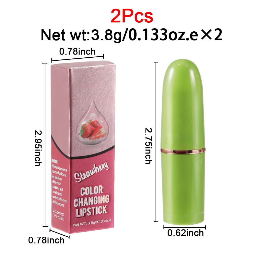 BINGBRUSH Aloe vera Color Changing Lipstick,Moisturizer Long Lasting Lip Care Magic Lip Gloss,Makeup Lipstick Set (2pcs Strawberry, 2 Count (Pack of 1))