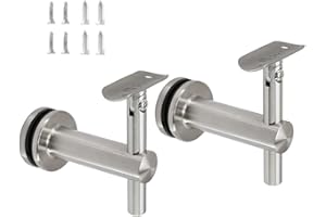 TOP HARDWARE Stainless Steel 316 Grade Glass Mounted Adjustable Staircase Handrail Bracket for 1-1/2 or 1-5/8 Round Tubing, GB-242RS, (Satin Finish, 2 Pcs)