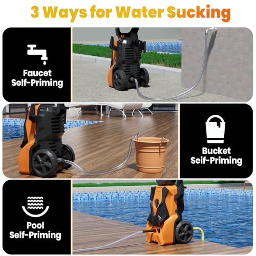 Pressure Washers 1800W 140Bar, Jet Washers Pressure Washers with Hose Reel Adjustable Nozzles & Foam Tank Power Cord, Portable Power Washer for Yard, Cars, Garden, Furniture.