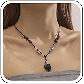 Yheakne Vintage Black Heart Pendant Necklace Black Leather Cord Necklace Puffy Love Heart Choker Necklace Black Heart Leather Necklace Jewelry for Women
