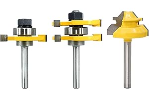 VIKITON 1/4 Inch Shank Yellow Tongue and Groove 45 Degree Lock Miter Router Bit Set, 1/4 Router Bit Set 1/4 Shank Router Bits Set, Carbide Wood Router Bits for Woodworking, 3PCS