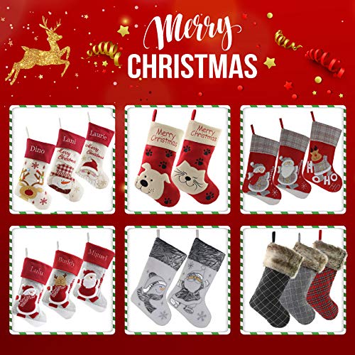 WEWILL 18 '' Silver Traditional Classic Christmas Stockings Set of 3, Classic Decoration for Home Santa, Snowman, Reindeer - Thumbnail 6