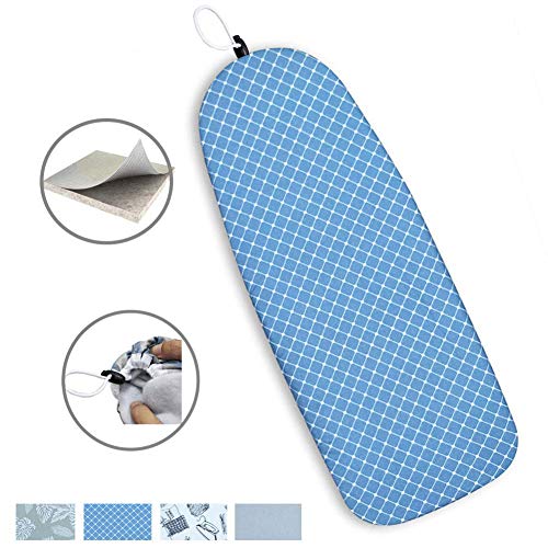 Duwee 12"x32" Heat Resistance Metallic Table Top Ironing Board Cover Durable Thicken Felt Material Padding, With Elastic Cord, Easy to Handle and Fits Board Beautifully (Blue white B) - Thumbnail 7