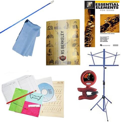 Flute Players Super Pack - Essential Accessory Pack for the Flute: Includes: Flute Care &amp; Cleaning Kit, Flute Cleaning Rod with Cloth, Music Stand, Band Folder, Essential Elements 2000 Band Book, &amp; Tuner &amp; Metronome