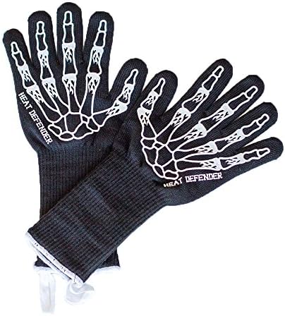 Heat Defender - Set of 2 Extreme Heat Resistant Gloves(up to 932 °F), 15 inch EXTRA Length Protective gloves, Cotton Lining For Super Comfort, Silicone Print for Ultimate Grip, Loops for Hanging
