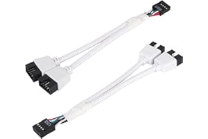 2pcs Motherboard USB 2.0 to Dual 9 Pin Extension Cable, Y-Shaped Braided USB 9 Pin Header Splitter PC Cable for Internal Comp