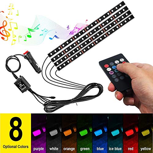 Car LED Strip Lights, YANF Interior Car Lights 4pcs 72 LED Multicolor Car RGB Atmosphere Floor Lights Neon Under Dash Lighting Kit with Sound Sensor and Wireless Remote Control, DC 12V - Thumbnail 7