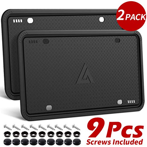 Aujen Silicone License Plate Frame, 2 PCS License Plate Holder, Universal American Auto Black License Plate Frame Rust-Proof, Rattle-Proof, Weather-Proof - Thumbnail 7
