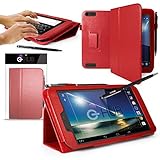 TESCO HUDL 2 Tablet Case - ROCKET RED Case / Cover / Skin with Built-In PropUp Stand (Dual Angle for Viewing & Typing Positions) - designed by G-HUBÂ® exclusively for Tesco Hudl 8.3 inch Tablet (Tesco's second Tablet - Released in 2014) Case includes BONUS: G-HUB ProPen Stylus