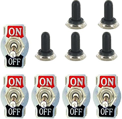 Heavy Duty 20A 125V 15A 250V SPST 2 Terminal Pin ON/OFF Rocker Toggle Switch Metal Bat Waterproof Boot Cap Cover Black Pack of 5