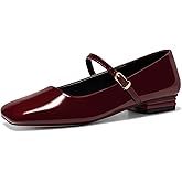 Coutgo Women's Mary Jane Flats Closed Square Toe Ballet Flat Dressy Comfortable Slip on Shoes