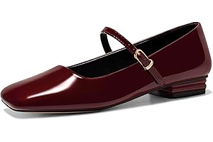 Coutgo Women's Mary Jane Flats Closed Square Toe Ballet Flat Dressy Comfortable Slip on Shoes