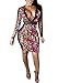 AOVCL Women's Sexy V Neck Mesh Printed Bodycon Party Dress