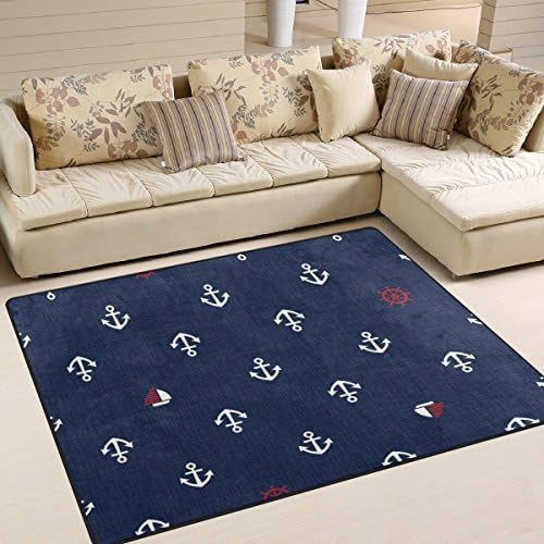 DomokoUse7 Ocean Nautical Sea Cartoon Anchor Ship's Wheel Area Rug Rugs for Living Room Bedroom 160cm x 122cm(5.3 x 4 feet)