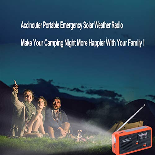 Portable Emergency Solar Weather Radio Hand Crank Self Powered Earthquake AM/FM/NOAA Radios, LED Flashlight, SOS Alarm, Reading Lamp and 1000mAh Power Bank for Emergency Indoor Outdoor (Orange&Black)