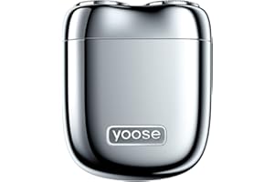 yoose Mini Shaver On-The-Go, Portable Alloy Electric Shaver for Men, Cordless Travel Shavers, Dry Shave, USB-C Rechargeable Electric Razor, IPX7 Waterproof, Easy Cleaning, Battery Indicator, Silver
