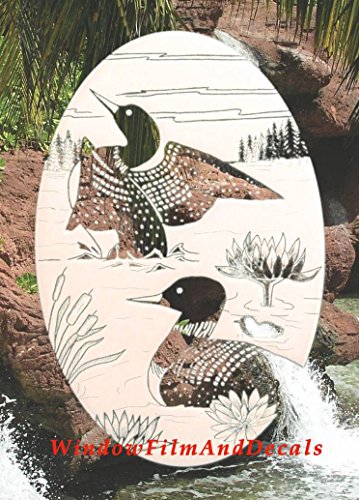 Loon Scene Oval Etched Window Decal Vinyl Glass Cling - 10.5" x 16" - White with Clear Design Elements