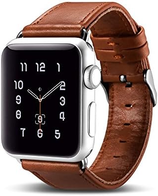Lnobern for Apple Watch Leather Band,Icarer Vintage Series Leather Band Strap Replacement with Classic Metal Buckle for Apple Watch (Brown, 42 mm)