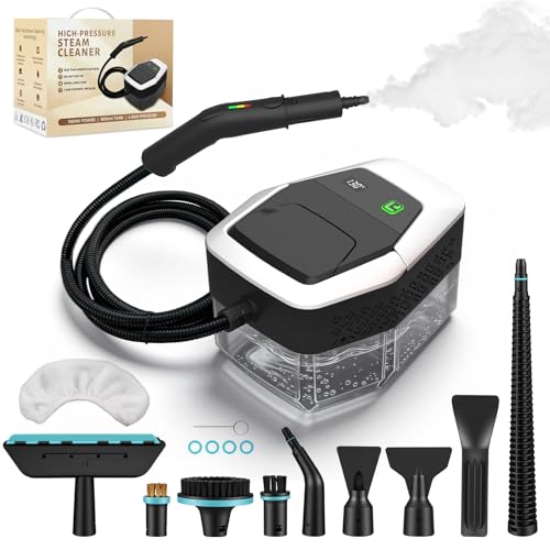 Steam Cleaner,Handheld Steam Cleaner 1500W Low Pressure, 15s Fast Heating, 1.8L Water Tank, with 12 Accessories for Home, Kitchen & Car Cleaning,White（Hold 3s to start）