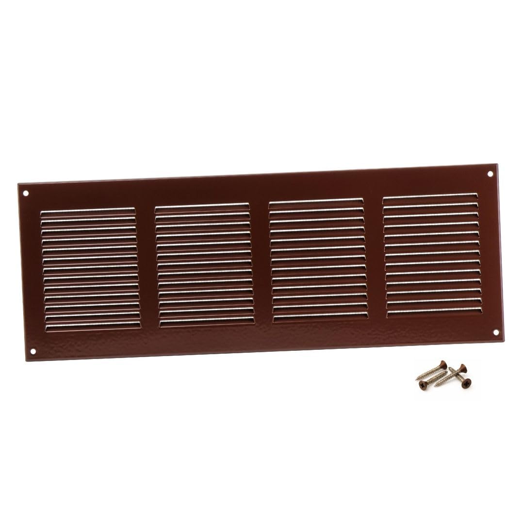 Steinberg14 Brown 400x150mm Metal Air Vent Cover with Insect Mesh - 16x6 inch Ventilation Grille - Air Vent Register for Walls and Ceilings - Ventilation Cover for Outdoor and Indoor