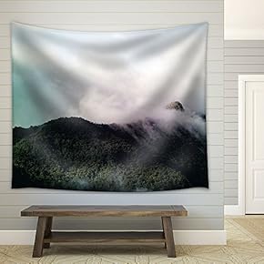 Landscape with Cloud Over The Mountain Peaks - Fabric Wall Tapestry Home Decor - 51x60 inches