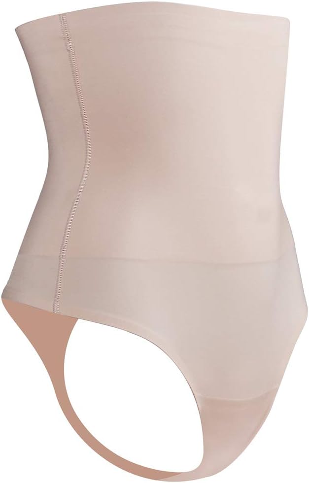MOVWIN Women's Shapewear Seamless Hi-Waist Tummy Control - Body Shaper Smooth Butt Lifter Underwear Thong (Small, Beige)