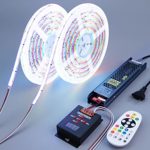 BENLUN WS2811 COB LED Strip 24V 20M (10M X 2), Color Variable RGB+IC, LED Strip with Remote Control and Power Supply for Bedroom Kitchen Acoustic Panels Gaming Decoration