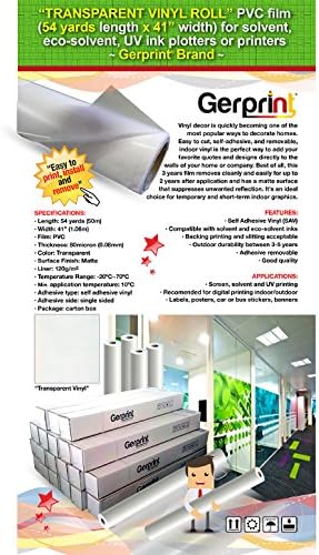 GERCUTTER Store - "TRANSPARENT VINYL ROLL" (54 yards Length x 41" Width) PVC Film for Solvent, Eco-solvent, UV Ink Plotters and Printers