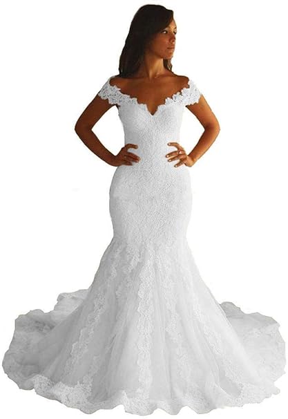 Amazon.com: Natasha Women&rsquo;s Off Shoulder Wedding Dress Mermaid Bride