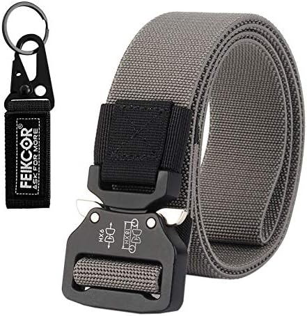 Tactical belt Military Nylon Webbing Belt with Heavy Duty Buckle for Mens (Gray)