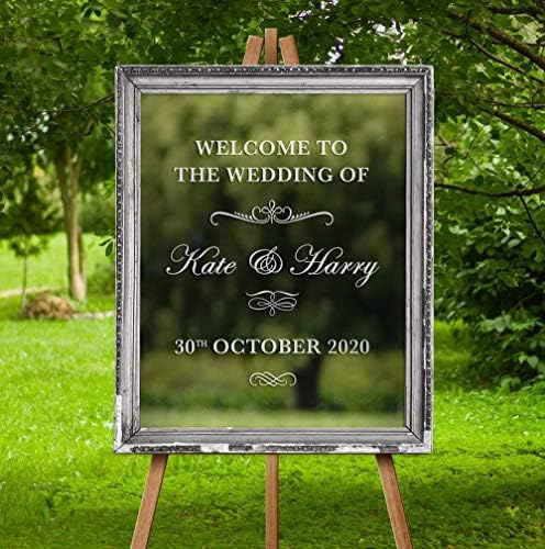 YuanMinglu Wedding Name Welcome Sticker Wedding Party Decorative Mirror Frame Vinyl 42cm x 49cm